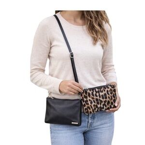 NWT Tahari Black Crossbody Bag and Leopard Wristlet Set